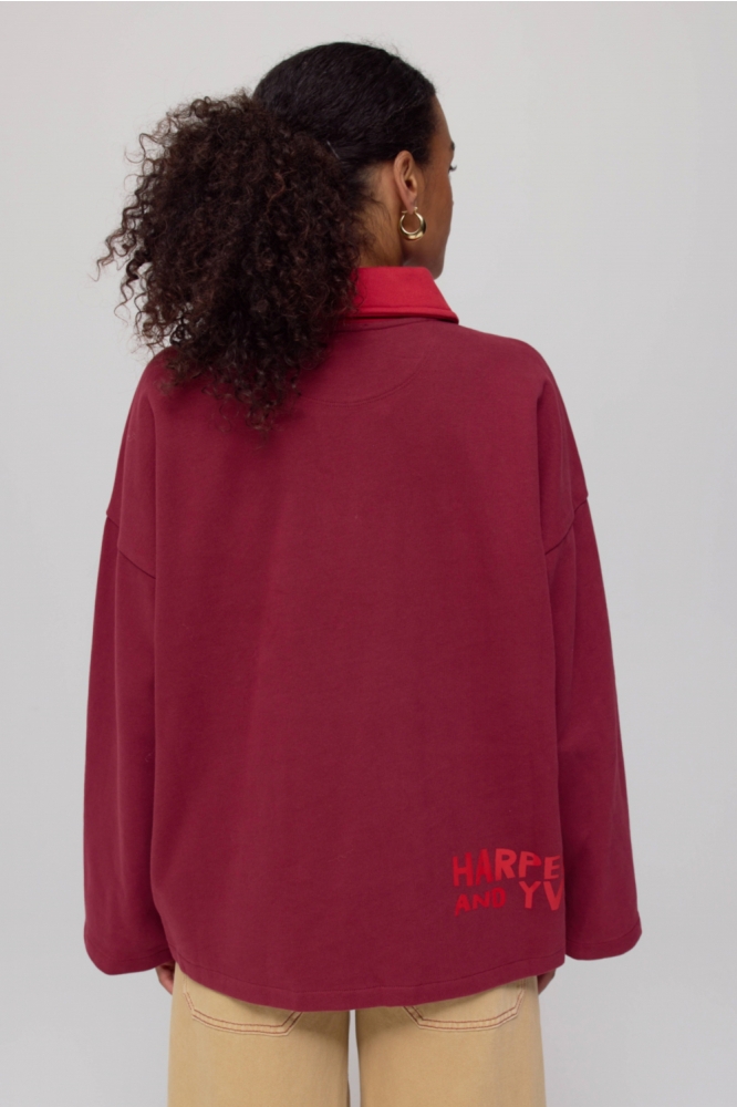 Harper & Yve bordeaux dames sweater | Model achteraanzicht