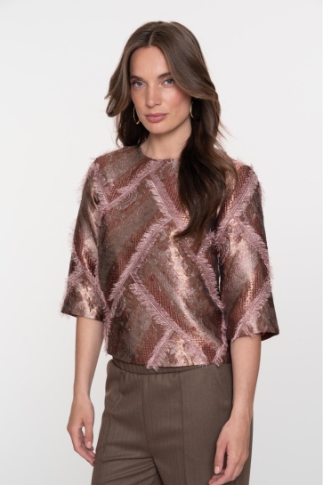 Geisha Blouse BLOUSE MET METALLIC EN FLUFFY GAREN 53950 20 25 GOLD/SOFT PINK