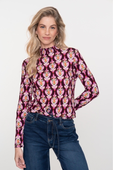 Geisha T-shirt TOP MET SMOCK EN IKAT PRINT 52883 60 PINK/GREEN