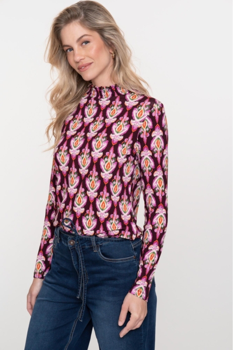 Geisha paarse dames t-shirt | Model vooraanzicht