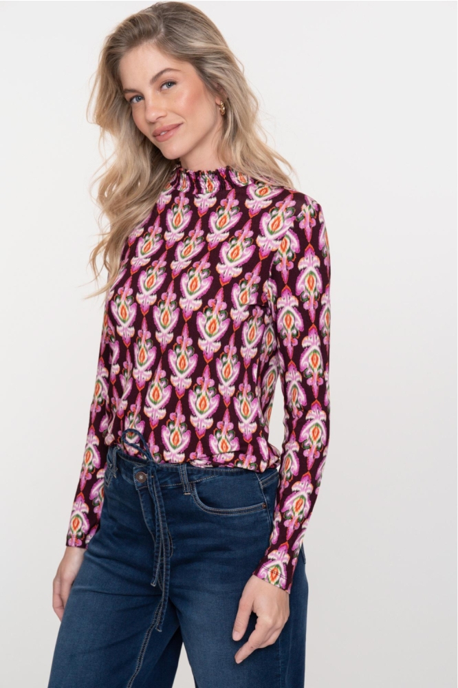 Geisha paarse dames t-shirt | Model vooraanzicht