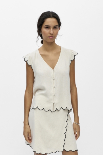 Object Blouse OBJSANNE S/L LO V-NECK TOP DIV 23048970 Sandshell/Black cont