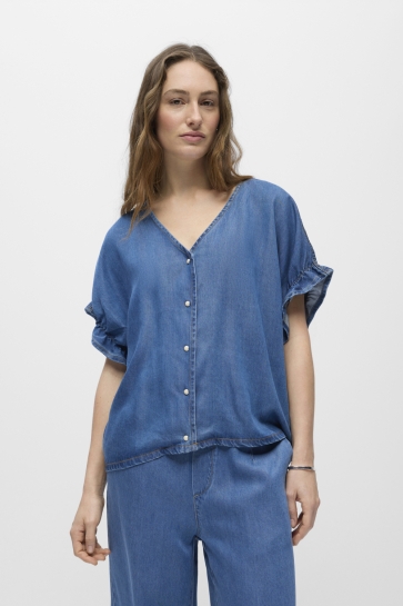Object Blouse OBJFRAME 2 4 V NECK RE TOP NOOS 23048963 Medium Blue Denim