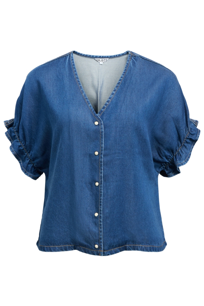 Object blauwe dames blouse | Vooraanzicht