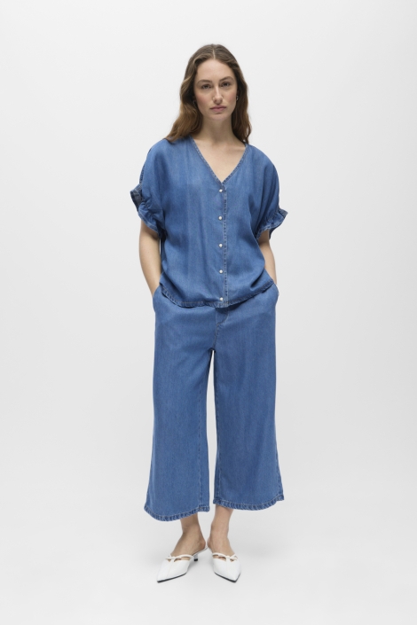 Object blauwe dames blouse | Model
