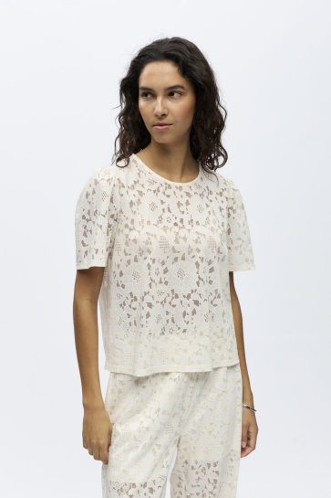 Object T-shirt OBJBIANCA S/S RE TOP DIV 23048819 White Sand