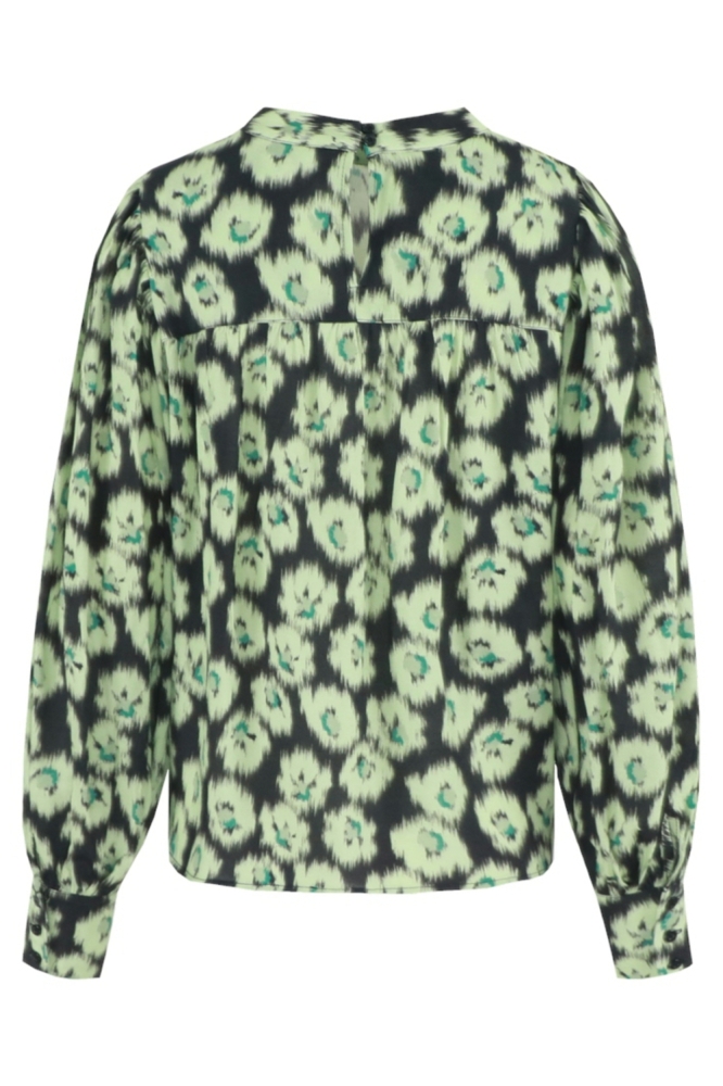 Fluresk zwarte dames blouse | Achteraanzicht