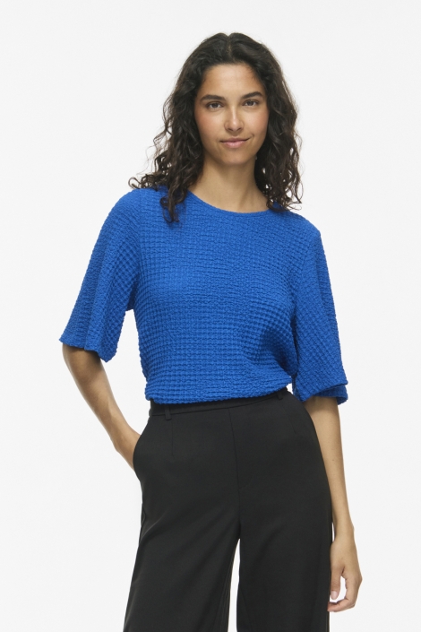 Vila blauwe dames t-shirt | Model vooraanzicht