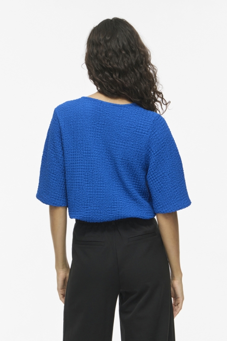 Vila blauwe dames t-shirt | Model achteraanzicht