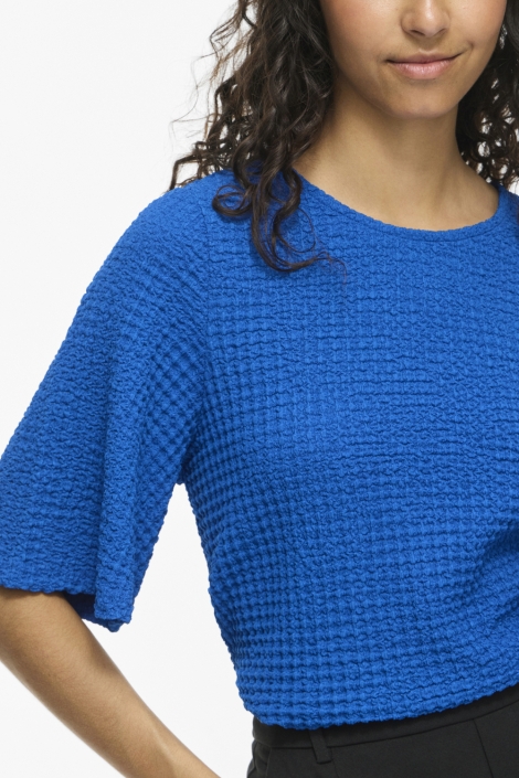 Vila blauwe dames t-shirt | Close up
