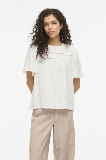 Vila T-shirt VICODY S/S TAPE TOP 14115290 Cloud Dancer