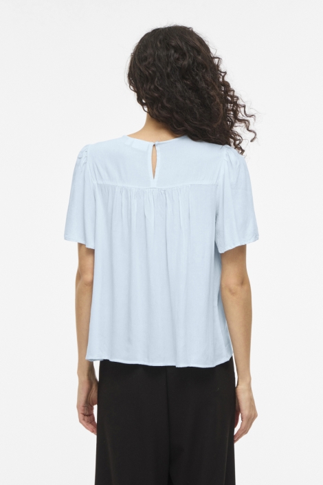 Vila blauwe dames t-shirt | Model achteraanzicht