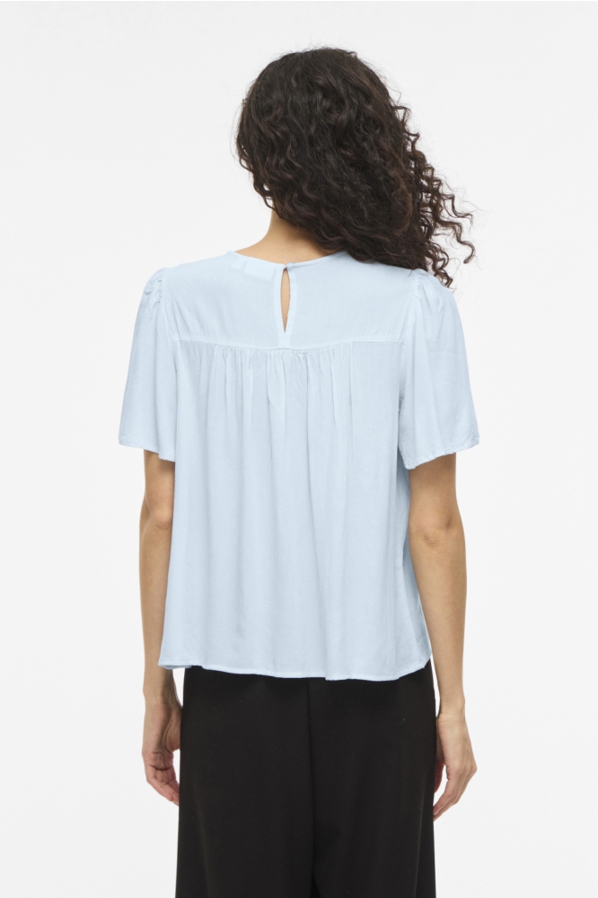 Vila blauwe dames t-shirt | Model achteraanzicht