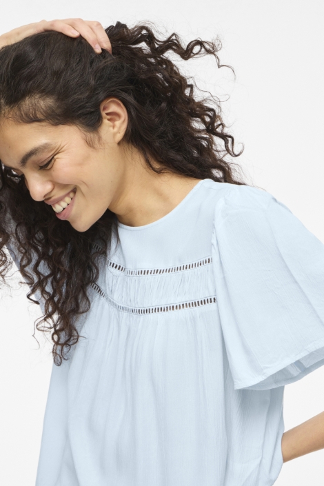 Vila blauwe dames t-shirt | Close up