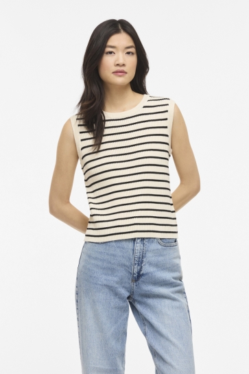Vila Top VIMALU RIB S/L O-NECK KNIT TOP 14115459 SANDSHELL/BLACK