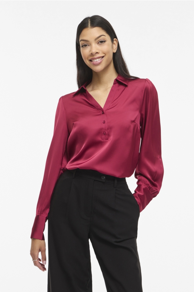 Vila bordeaux dames blouse | Model vooraanzicht