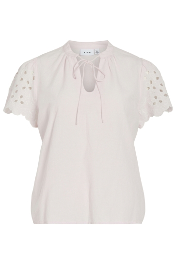 Vila T-shirt VIPIPA O-NECK S/S EMBROIDERED TOP/T 14116017 CHERRY BLOSSOM/SNOW WHITE