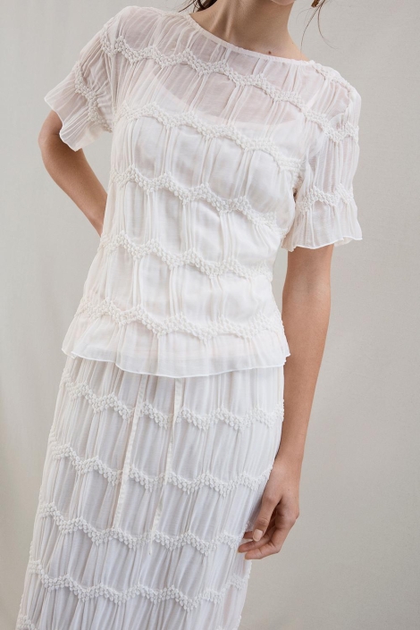 Vila ecru dames t-shirt | Model vooraanzicht