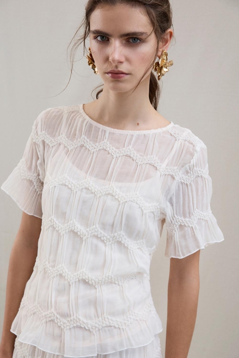 Vila ecru dames t-shirt | Model vooraanzicht