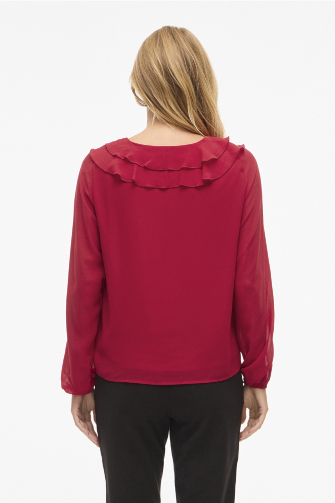 Vila rode dames blouse | Model achteraanzicht