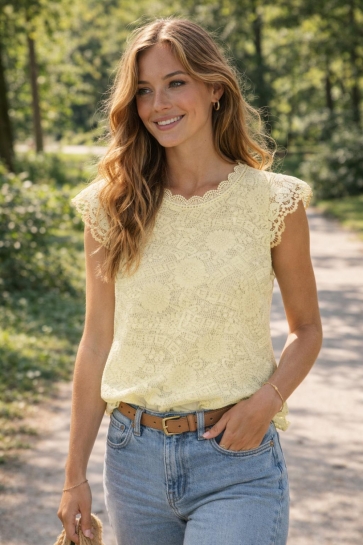 Pieces pcolline sl lace top wvn noos Geel