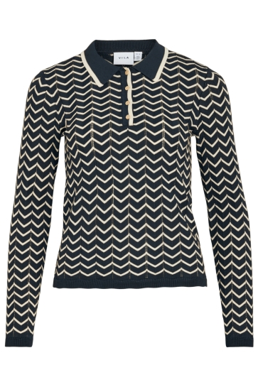 Vila Trui VIELLORA L/S POLO POINTELLE KNIT TO 14111956 Navy Blazer/BIRCH