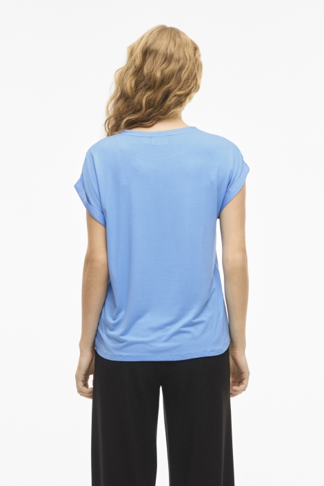 Vila blauwe dames t-shirt | Model achteraanzicht
