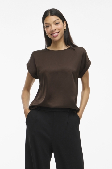 Vila viellette s/s satin top - noos Bruin