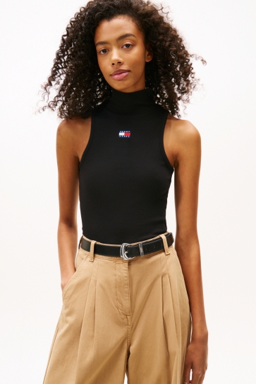Tommy Jeans TJW SLIM SH BADGE RIB TANK DW0DW21840 BDS BLACK