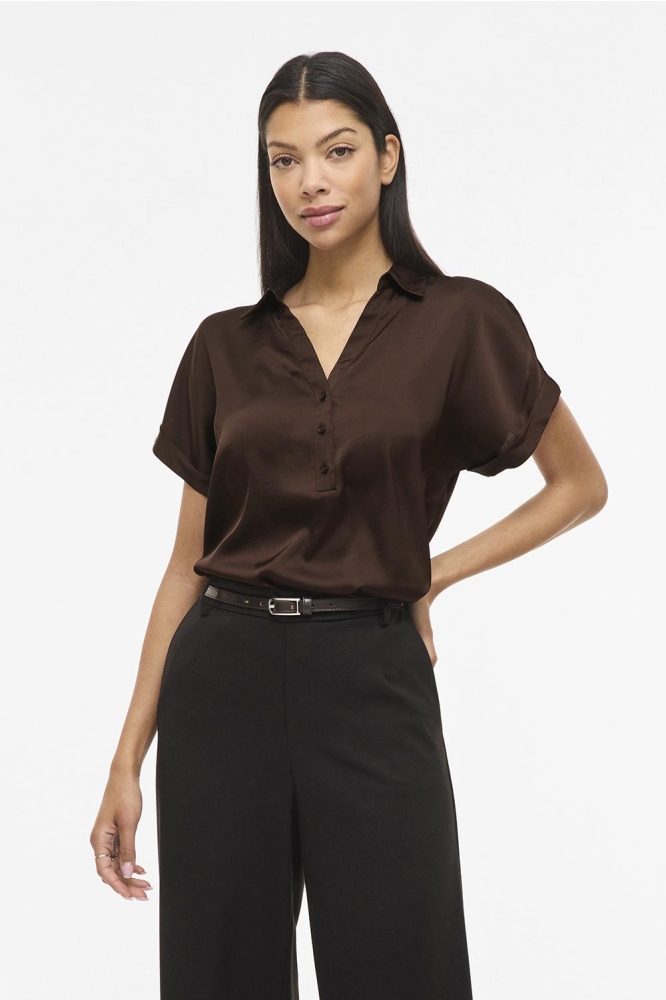 Vila bruine dames t-shirt | Model vooraanzicht