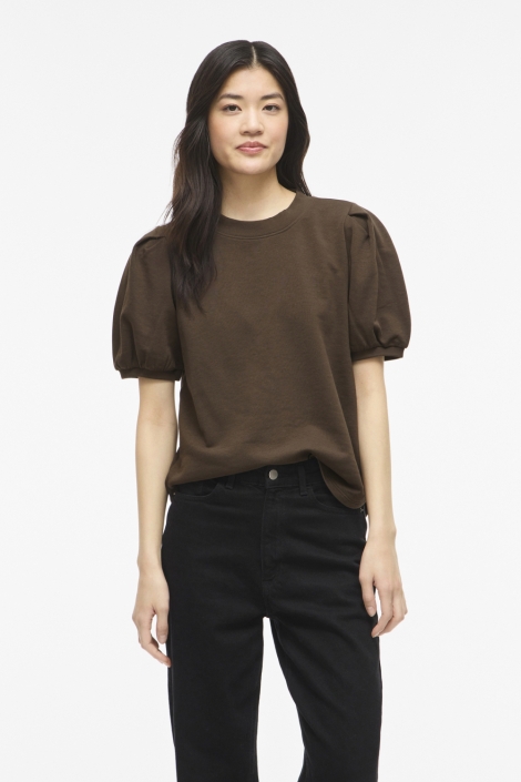Vila bruine dames t-shirt | Model vooraanzicht