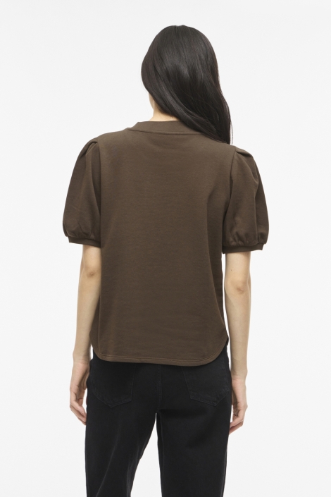Vila bruine dames t-shirt | Model achteraanzicht