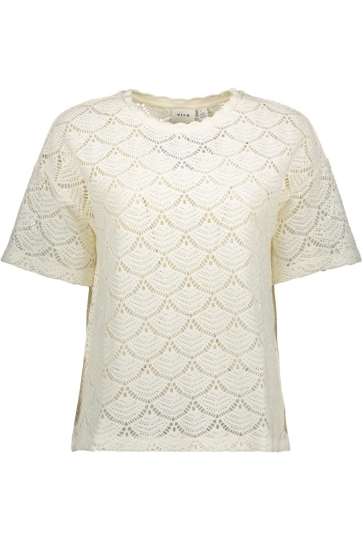 Vila T-shirt VIBAMBENA O-NECK S/S CROCHET TOP/PB 14115039 BIRCH