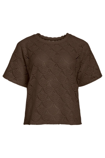 Vila T-shirt VIBAMBENA O-NECK S/S CROCHET TOP/PB 14115039 SLATE BLACK
