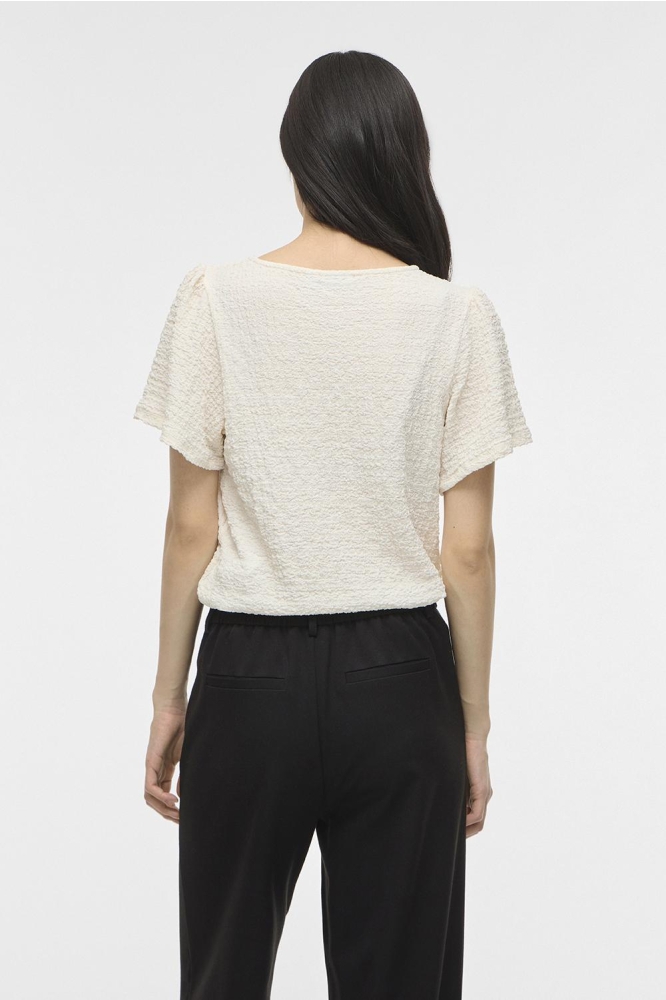 Vila ecru dames t-shirt | Model achteraanzicht