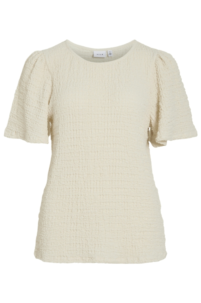 Vila ecru dames t-shirt | Vooraanzicht