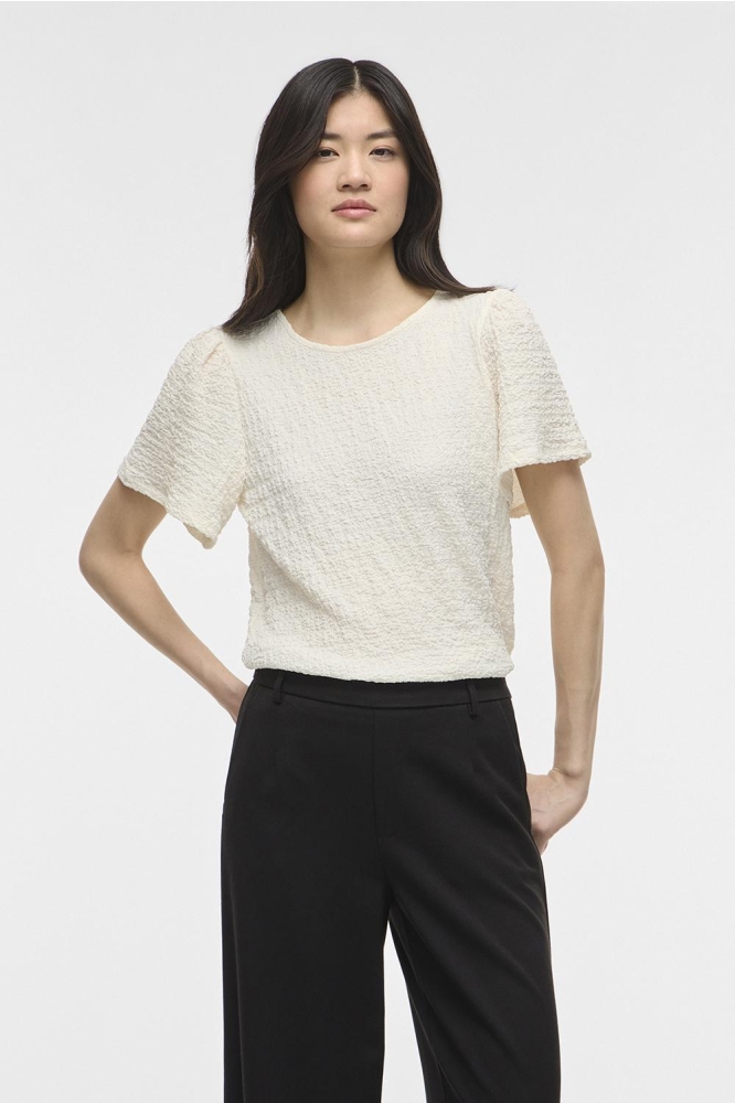 Vila ecru dames t-shirt | Model vooraanzicht