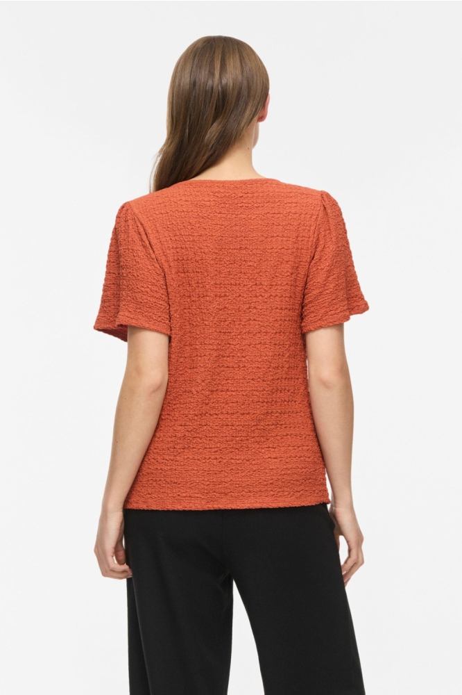 Vila oranje dames t-shirt | Model achteraanzicht