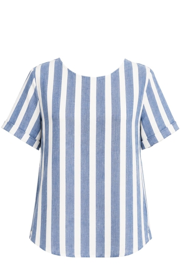NED T-shirt BRISIA W JEANSBLUE LINEN LOOK STRIPE WOVEN 26S5 X2024 02 366 jeans blue