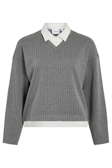 Vila Trui VIARLESA COLLAR L/S TOP 14111900 Medium Grey Melange