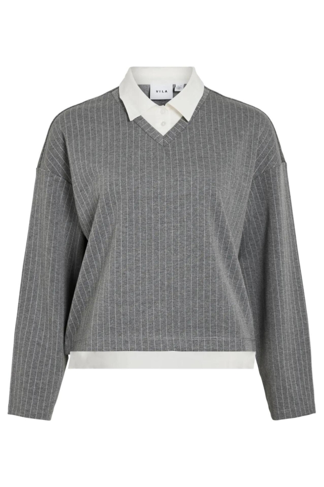 Vila grijze dames sweater | Vooraanzicht