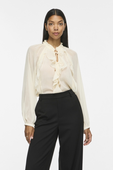 Vila beige dames blouse | Model vooraanzicht