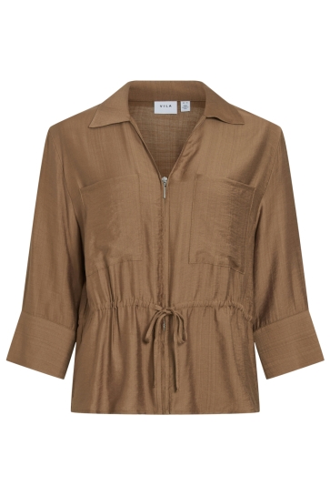Vila Blouse VIJOBBA V-NECK 2/4 ZIPPER TOP 14116408 Nuthatch