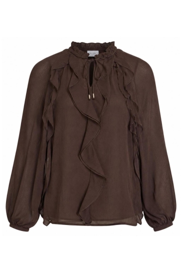 Vila Blouse VITIRO V-NECK L/S FLOUNCE TOP/BFS 14116881 Coffee Bean