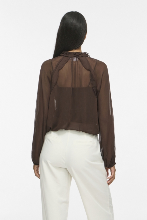 Vila bruine dames blouse | Model achteraanzicht