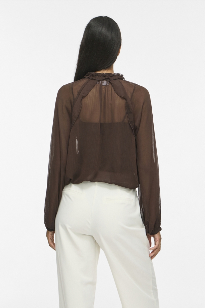 Vila bruine dames blouse | Model achteraanzicht