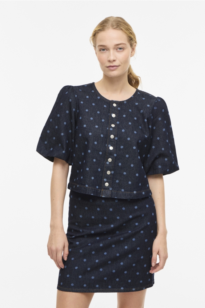 Vila blauwe dames blouse | Model vooraanzicht