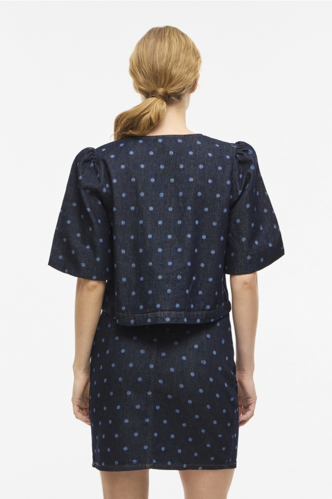 Vila blauwe dames blouse | Model achteraanzicht