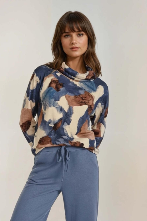 FOS Amsterdam blauwe dames trui | Model vooraanzicht