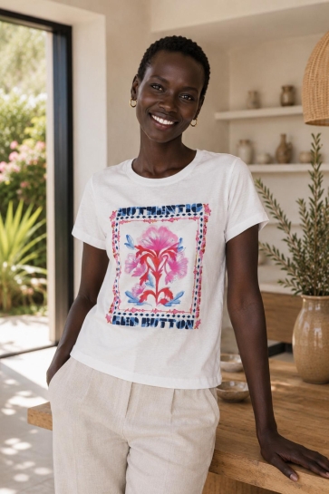 Red Button T-shirt TEE TEMMY MULTI FLOWER SRB4825 Off White/Pink